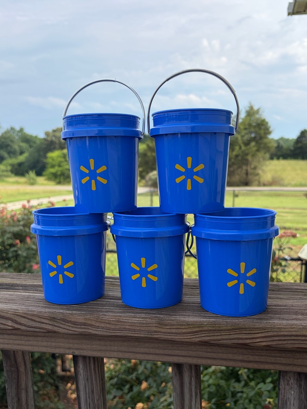 Walmart Blue Promotional Pails with Yellow Logo - Set of 5